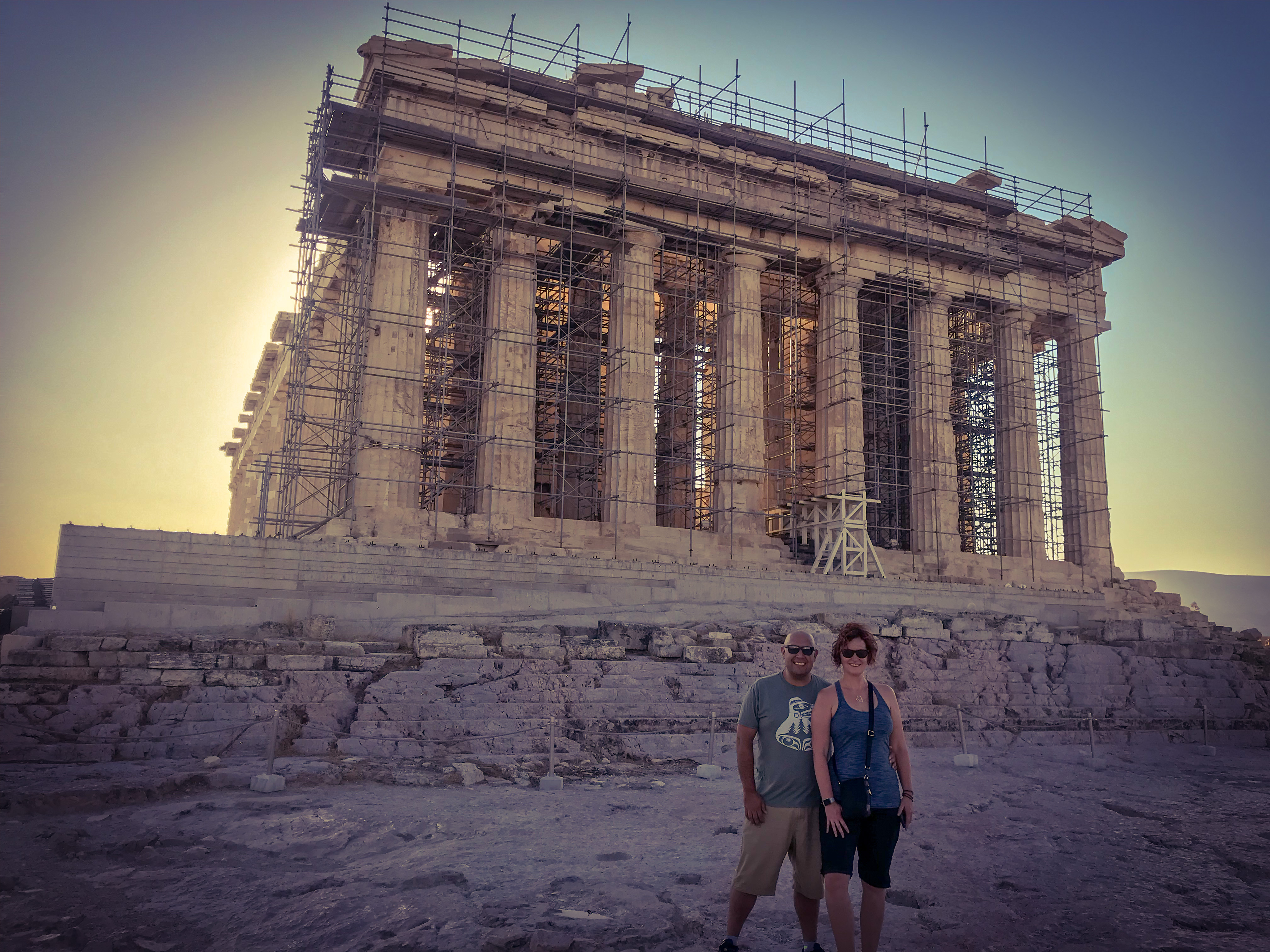 The Parthenon at the Acropolis in Athens, Greece at 8:15am where there was nobody else in the picture but us.